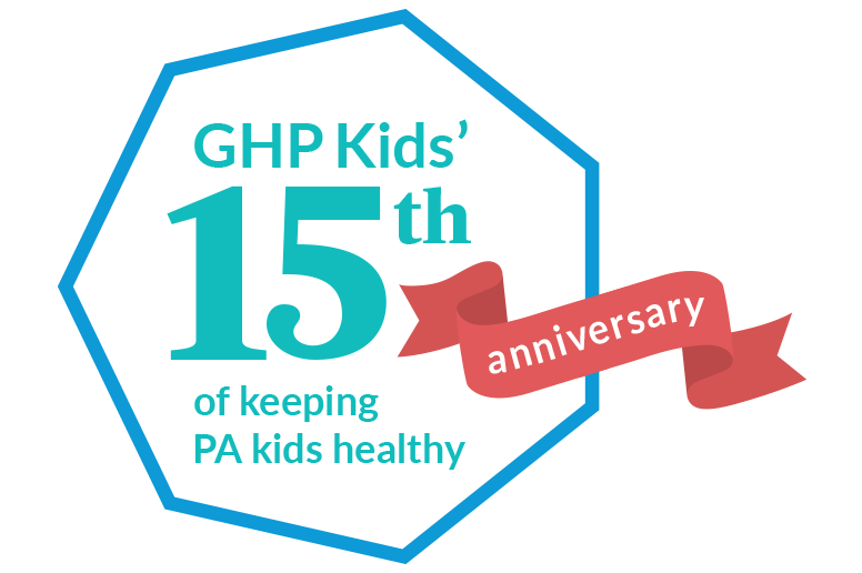 GHP Kids' 15th anniversary of keeping PA kids healthy logo.